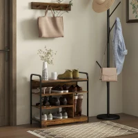 HOMCOM Schuhregal 4-stufig, offenes Design, Metallrahmen, verstellbare Füße, 70x30x65 cm, Braun/Schwarz(m-10)
