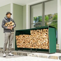 Outsunny Leñero con Cubierta Estante para Interior y Exterior Carga 200kg 200x36x99 cm Verde Oscuro y Negro(m-2)
