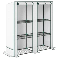 Outsunny Serra da Giardino con 2 Porte Avvolgibili, Scaffale a 3 Ripiani e Tasche Laterali, Bianco e Verde(m-1)