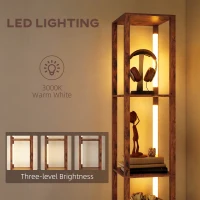 HOMCOM Floor Lamp with Shelves, LED Column Modern Standing Lamp with Fabric Drawer, Adjustable Brightness, Foot Switch for Living Room, Bedroom, Office, Rustic Brown(m-5)