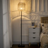 HOMCOM Farmhouse Standing Lamp, Floor Lamps with Hand Woven Rattan Lampshade for Living Room(m-10)