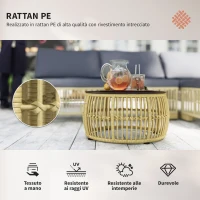 Outsunny Set Salotto in Rattan da Giardino con Divano Modulabile, Cuscini e Tavolino da Caffè, Grigio(m-3)