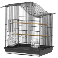 PawHut Cușcă pentru Păsări cu 4 Accesuri, 2 Boluri, 2 Stinghii și Tavă Detașabilă, Volieră din Metal și Plastic, 47,5x36x54,5 cm, Negru(m-12)