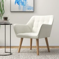 HOMCOM Accent Chair, Arm Chair with Wide Arms, Slanted Back, Thick Padding and Rubber Wooden Legs for Living Room, Cream White(m-10)