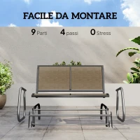 Outsunny Panchina a Dondolo 2 Posti da Giardino in Metallo e Tessuto a Rete, 120x70x85 cm, Marrone Chiaro(m-5)