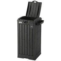 Outsunny 110 L Outdoor Bin with Dual Lid, Waterproof Plastic Trash Bin with Ashtray and Drip Tray, Garden Waste Trash Bin, Black(m-15)