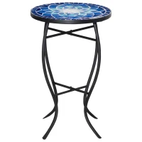 Outsunny Tavolino da Giardino Rotondo a Mosaico in Metallo con Piano in Ceramica, Ф35.5x53.5cm(m-11)
