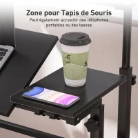 HOMCOM Bureau assis debout bureau réglable en hauteur 70 x 60 cm à roulettes avec plateau inclinable cadre en métal noir(m-6)