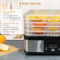 HOMCOM 5 Tier Food Dehydrator, 245W Stainless Steel Food Dryer Machine with Adjustable Temperature, Timer and LCD Display for Drying Fruit, Meat, Vegetable, Jerky and Pet Treat, Black(m-5)