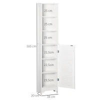 HOMCOM Colonna Bagno con Ripiano a 3 Livelli e Armadietto Chiuso, in MDF e Truciolato, 34x20x165 cm, Bianco(m-3)