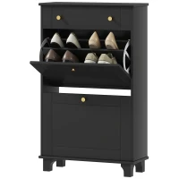 HOMCOM Meuble chaussure entrée étroit avec tiroirs à portes abattants et étagère réglable, 60 x 23,5 x 98,5 cm, noir(m-12)