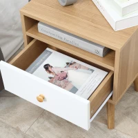 HOMCOM Bedside Table, Bedside Cabinet with Drawer and Shelf, Modern Nightstand, End Table for Living Room, Bedroom, Natural(m-9)
