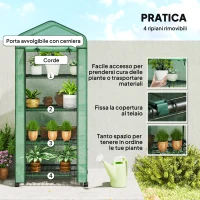 Outsunny Serra da Balcone a 4 Livelli con 4 Rotelle e Ingresso Avvolgibile, in Acciaio e PE, 69x50x165 cm, Verde(m-6)