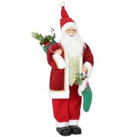 HOMCOM 4ft Life Size Singing Dancing Santa Claus, 120 cm Standing Musical Animated Santa with Stocking, Sack, Posable Arms, Handcrafted, Sound Touch Activated, Moving Christmas Figure Decor(m-1)