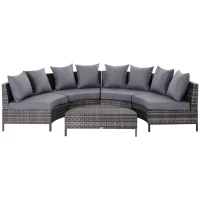 Outsunny 5 Pieces Rattan Garden Furniture Set, 4 Seater Half-Round Garden Sofa Set with Thickened Cushions, Wicker Conservatory Furniture with 4 Chairs, Rattan Coffee Table and Pillows, Grey(m-10)