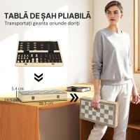SPORTNOW Tablă de Șah Pliabilă pentru Șah și Dame cu Compartimente, din Lemn și Metal, 38.5x38.5x2.8 cm, Alb și Negru(m-5)