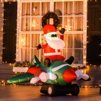 HOMCOM Babbo Natale Gonfiabile su Aereo 160cm con Luci LED Integrate, Decorazione Natalizia da Esterno(m-10)