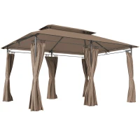 Outsunny Tonnelle de jardin extérieur pavillon 6 colonnes double toit 12 oeillets de drainage en métal 3x4m kaki(m-1)