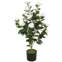 HOMCOM Plantă Artificială Camelie, Flori Realiste, 176 Frunze PEVA, Ghiveci PP, Alb(m-12)
