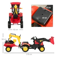 HOMCOM Ride On Tractor for Kids, 3 in 1 Ride On Excavator Toy Car with Adjustable Bucket, Digger and Removable Trailer, Pretend Play Construction Truck for 3-6 Years(m-3)