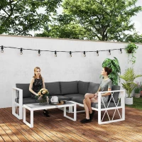 Outsunny Four-Piece L Shaped Garden Furniture Set with 5-Level Adjustable Lounger - Grey(m-11)