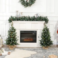 HOMCOM Set of Two 3ft Christmas Trees, with Lights, Berries and Pinecones(m-7)