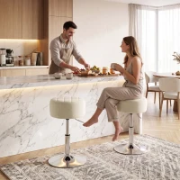 HOMCOM Bar Stool Adjustable Swivel Chair Velvet-Feel Seat 1 Piece, Beige(m-14)
