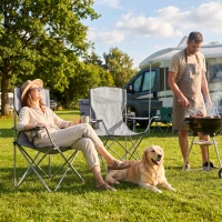 Outsunny Camping Chair Set of 2 Portable Folding Outdoor Camp Chair with Cup Holders and Carry Bag Grey(m-10)