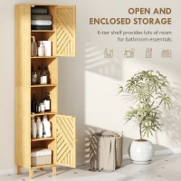 HOMCOM Multi-Storage Bamboo Door Bathroom Cabinet - Natural Finish(m-4)