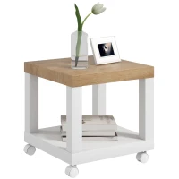 HOMCOM Table d'appoint roulante, table basse moderne avec étagère ouverte, 40 x 40 x 40 cm, bois naturel & blanc(m-12)
