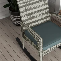 Outsunny PE Rattan Garden Rocking Chair, Outdoor Rocking with Cushion, 160 KG Capacity Wicker Garden Armchair Rocker with Metal Frame for Patio, Porch, Balcony, Light Grey(m-8)