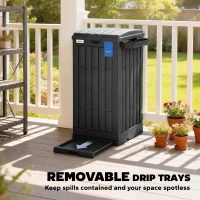 Outsunny 110 L Outdoor Bin with Dual Lid, Waterproof Plastic Trash Bin with Ashtray and Drip Tray, Garden Waste Trash Bin, Black(m-7)