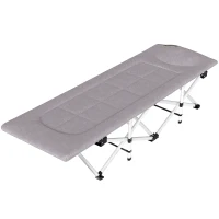 Outsunny Feldbett, Campingbett, klappbar, weich, bis 200 kg, rostfreies Metallgestell, 185 x 65 x 37 cm, Grau(m-11)