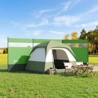 Outsunny Camping Windbreaker with Clear Windows, Carry Bag and Steel Poles, for Beach Caravan Campervan, 440 x 140cm, Army Green(m-2)