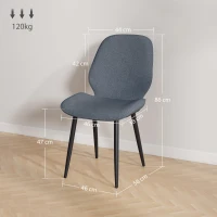 HOMCOM Set 2 Sedie da Pranzo con Schienale Ricurvo, in Tessuto Effetto Lino, Schiuma e Acciaio, 46x56x86 cm, Grigio e Nero(m-3)