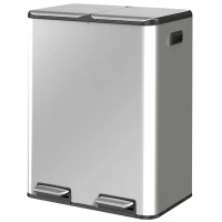 HOMCOM 2 x 30L Double Kitchen Bin, Stainless Steel Pedal Rubbish Bin with Dual Compartments, Soft Close Lids, Silver Tone(m-15)