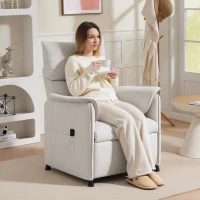 HOMCOM Poltrona Reclinabile Elettrica con Telecomando e Poggiapiedi, in Tessuto Effetto Velluto, 80x83x104 cm, Crema(m-2)