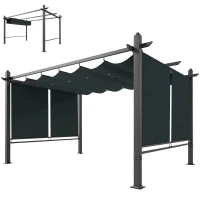 Outsunny 4 x 3 m Garden Pergola with Retractable Roof Canopy and Roll-Up Sides, Outdoor Gazebo Pergola Kit, Dark Grey(m-11)