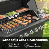Outsunny 6+1 Burner Gas BBQ Grill, Outdoor Barbecue Trolley with Wheels, Warming Rack, Thermometer, Bottle Opener, Black(m-4)