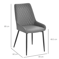 HOMCOM Set Of 2 Quilted PU Leather Dining Chairs with Metal Frame 4 Legs Foot Caps Home Seating Modern Stylish Executive Grey(m-3)