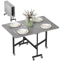 HOMCOM Table à Manger Pliante sur Roulettes pour 4-6 Personnes 120 cm, Roues avec Freins, 2 Abattants, Style Industriel, Gris(m-12)