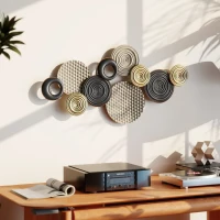 HOMCOM Décoration murale en métal, sculpture murale en métal, design unique à plusieurs disques, 100 x 50 cm, kaki et noir(m-11)