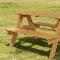 AIYAPLAY Kids Picnic Table for Outdoor Wooden Table & Bench Set with Integrated Benches Natural Wood(m-8)