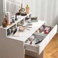 HOMCOM Storage Dressing Table, with LED Light Mirror - White(m-9)