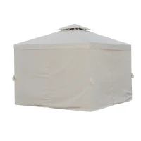 Outsunny Tonnlle de jardin barnum pavillon de jardin 3 x 3 double toit avec moustiquaires amovibles imperméable beige noir(m-11)