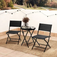 Outsunny 3 Pieces Outdoor Bistro Set, Glass Top Outdoor Table and 2 Folding Chairs with Protecting Feet, Black(m-10)