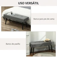 HOMCOM Banco Pie de Cama Tapizado en Pana con Asiento Acolchado Diseño Capitoné y Patas de Acero para Dormitorio Gris(m-6)