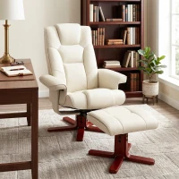 HOMCOM Faux Leather Manual Recliner and Footstool Set - Cream White(m-8)