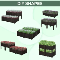 Outsunny Set of 4 26L Garden Raised Bed Elevated Patio Flower Plant Planter Box PP Vegetables Planting Container, Brown(m-8)
