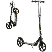 HOMCOM Kids Foldable Kick Scooter w/ Adjustable Height, Break, Big Wheels, for Ages 7-14 Years - Black(m-1)